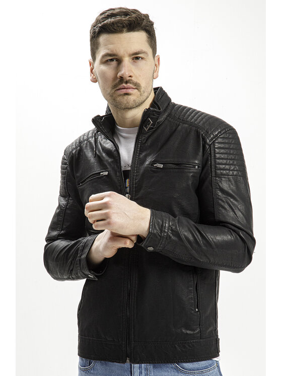 Cross Jeans Cross Jeans Kurtka skórzana 40231-020 Czarny Regular Fit