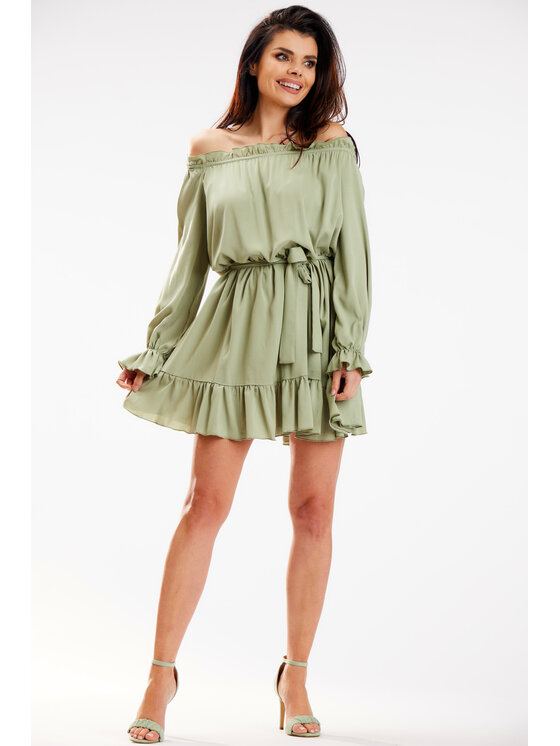 Awama Awama Sukienka letnia A578 Zielony Basic Fit