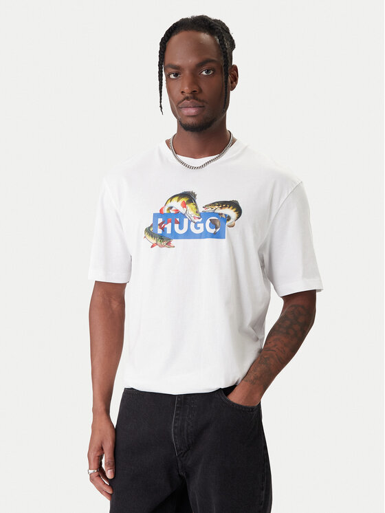 HUGO Tricou Nalotrix 50554349 Alb Regular Fit