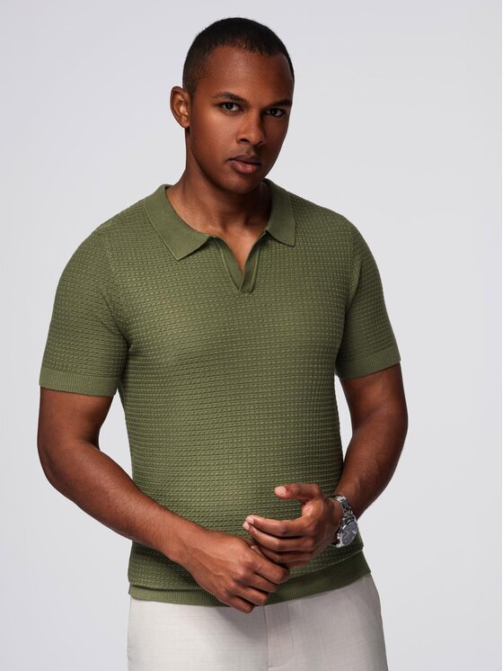 Ombre Ombre Polo OM-POSS-0157 Zielony Slim Fit