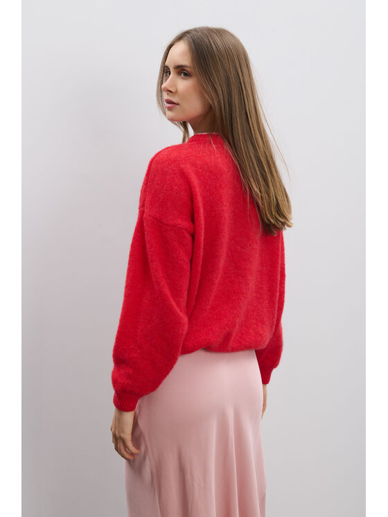 Fobya Fobya Sweter F2107 Czerwony Basic Fit