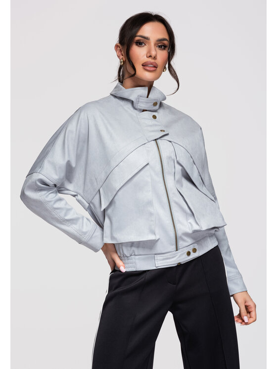 Ombre Ombre Kurtka bomber OW-JAFL-0122 Błękitny Regular Fit
