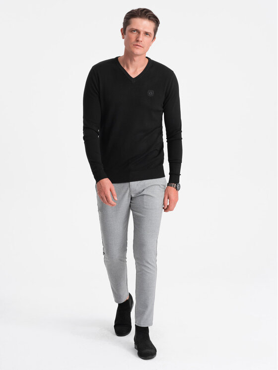 Ombre Ombre Sweter OM-SWBS-0107 Czarny Regular Fit