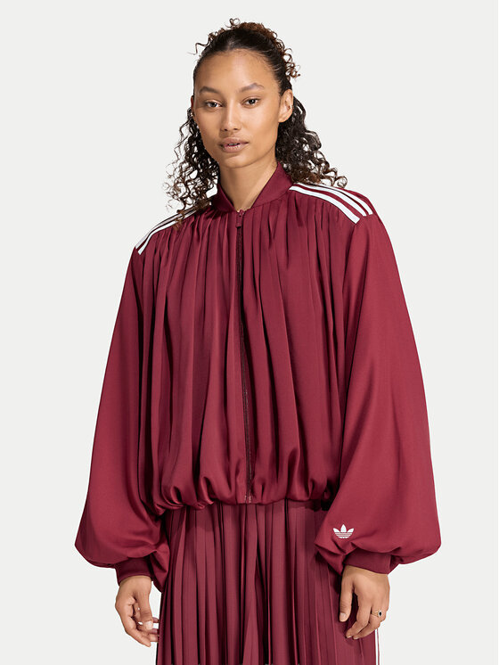 adidas adidas Bluza Satin Pleated Track Top LG4080 Bordowy Relaxed Fit