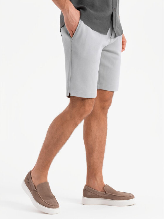 Ombre Ombre Šortky z materiálu OM-SRCS-0169 Šedá Slim Fit