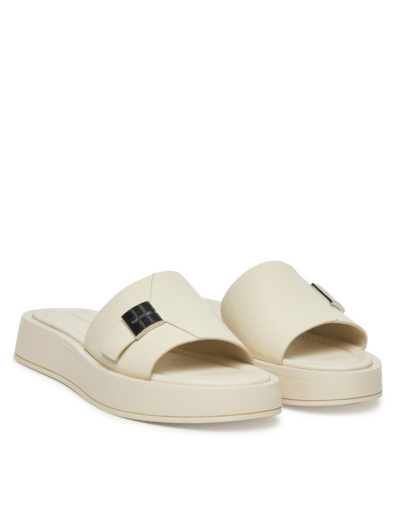 Calvin Klein Calvin Klein Şlapi Flatform Slide W/Ck Hw - Lth HW0HW02368 Écru