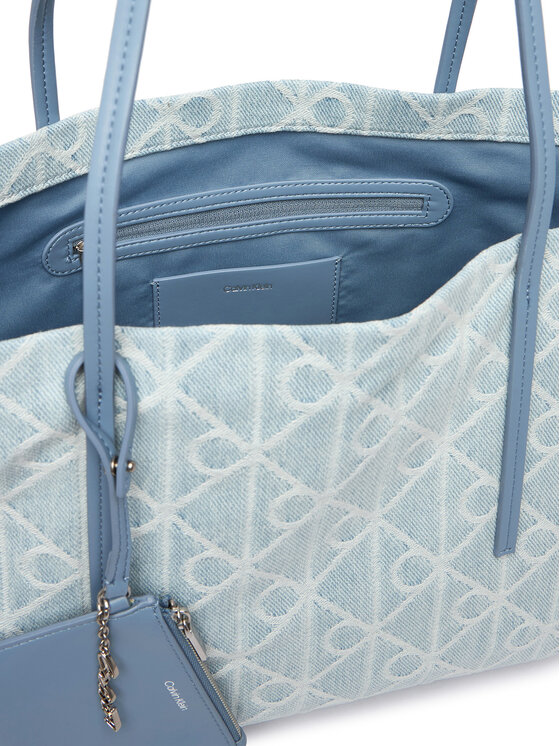 Calvin Klein Calvin Klein Ročna torba Emblem Aop Denim Tote W/ Pouch LV04F3428G Modra