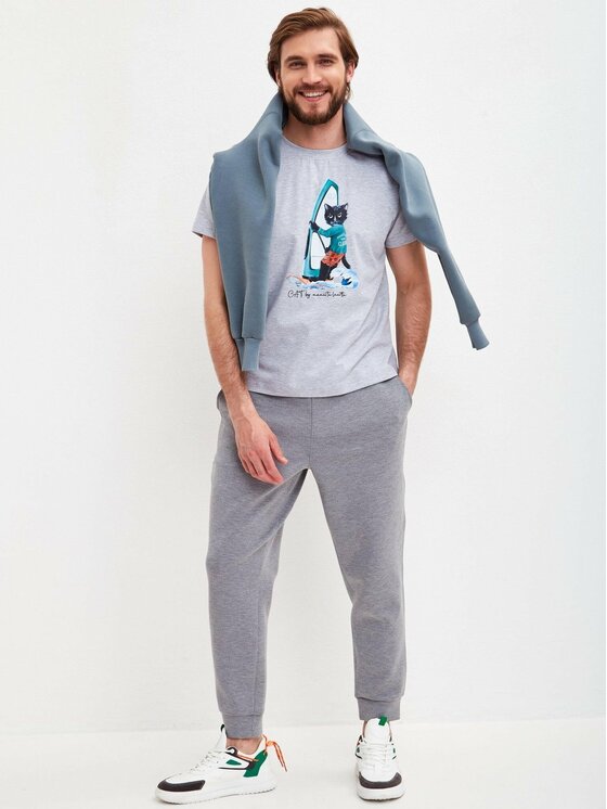 CAT by maniita lacitta CAT by maniita lacitta T-Shirt Printed men's t-shirt with CAT Szary Regular Fit