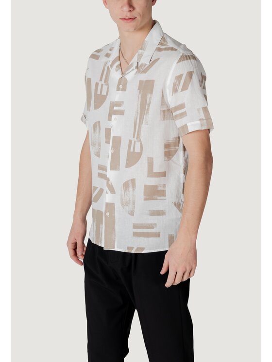 Antony Morato Antony Morato Camicia HONOLULU REGULAR STRAIGHT FIT WITH LOGOED METAL BADGE Beige Regular Fit
