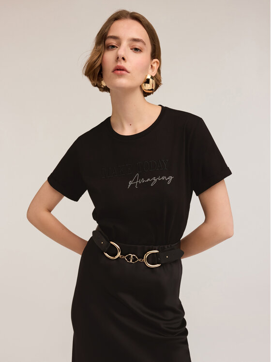 Motivi Motivi T-Shirt G345W003392N033 Czarny Regular Fit