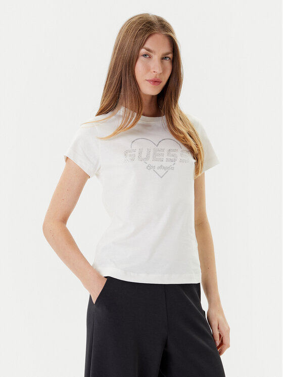 Guess Guess Tricou V5GI10 K9RM1 Écru Regular Fit