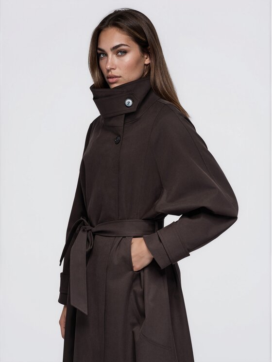 Ombre Ombre Trencz OW-CT-E0026 Brązowy Relaxed Fit