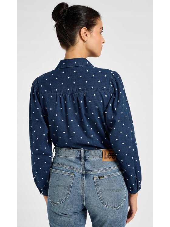 Lee Lee Koszula Shirred Blouse Niebieski Relaxed Fit