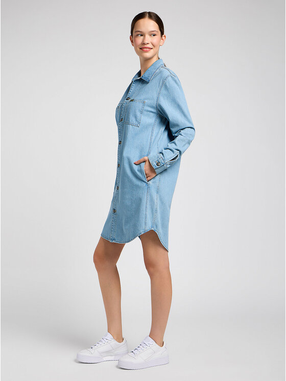 Lee Lee Sukienka codzienna UNIONALL SHIRT DRESS Niebieski Regular Fit