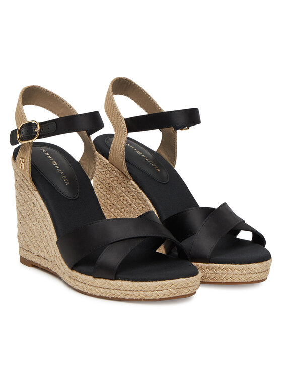 Tommy Hilfiger Tommy Hilfiger Espadrillid Satin High Wedge Espadrille FW0FW08602 Must