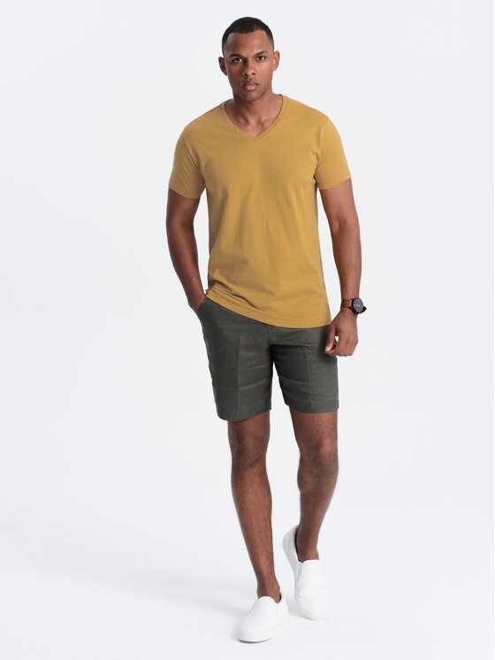 Ombre Ombre T-Shirt OM-TSBS-0145 Zlatá Regular Fit