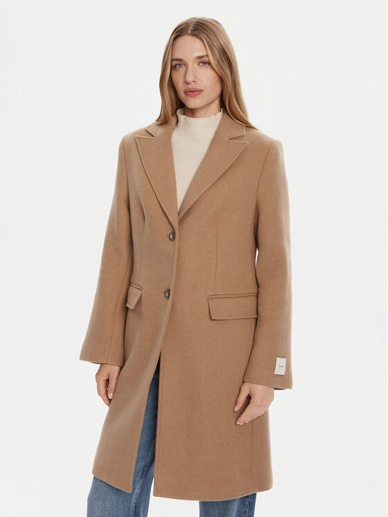 Calvin Klein Calvin Klein Volneni plašč LV044D558G Rjava Slim Fit