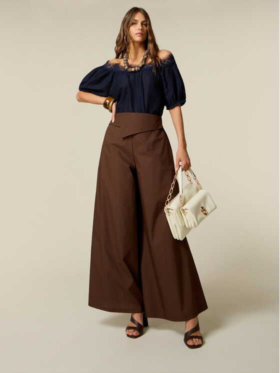 Oltre Oltre Pantaloni di tessuto P005J002459N032 Marrone Baggy Fit
