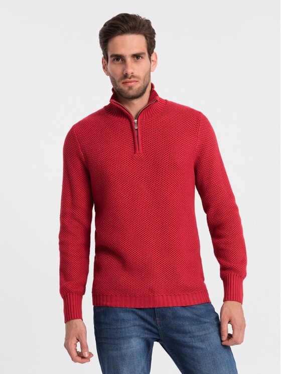 Ombre Ombre Sweter OM-SWZS-0105 Czerwony Regular Fit