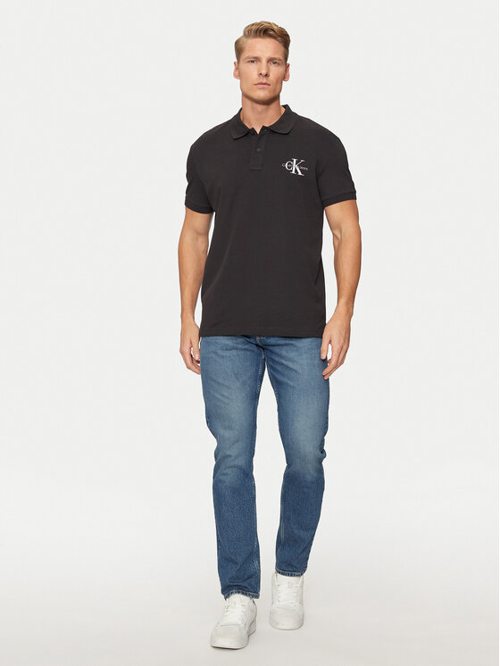Calvin Klein Jeans Calvin Klein Jeans Тениска с яка и копчета Monologo J30J325664 Черен Regular Fit
