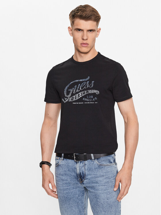 Guess T-krekls M3YI27 J1314 Melns Slim Fit