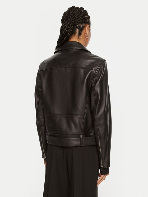 BOSS Boss Bőrkabát Safiyana 50518257 Fekete Oversize