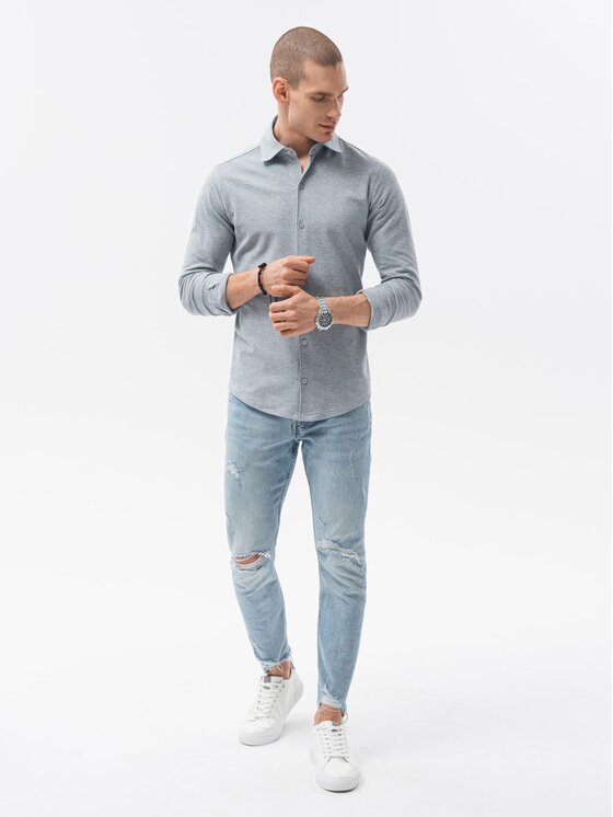 Ombre Ombre Koszula K540 Szary Slim Fit