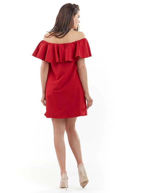 Awama Awama Sukienka letnia L065 Czerwony Basic Fit
