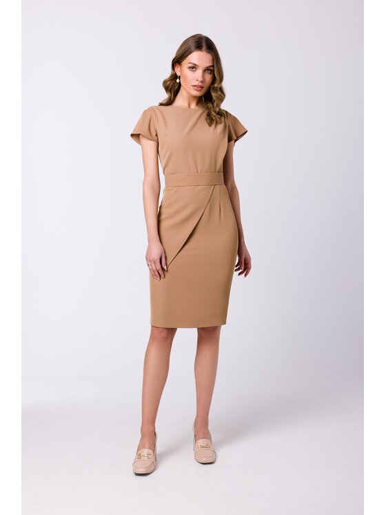 Stylove Stylove Sukienka koktajlowa S336 Beżowy Regular Fit
