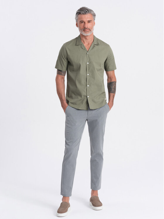 Ombre Ombre Košile OM-SHSS-0168 Khaki Regular Fit