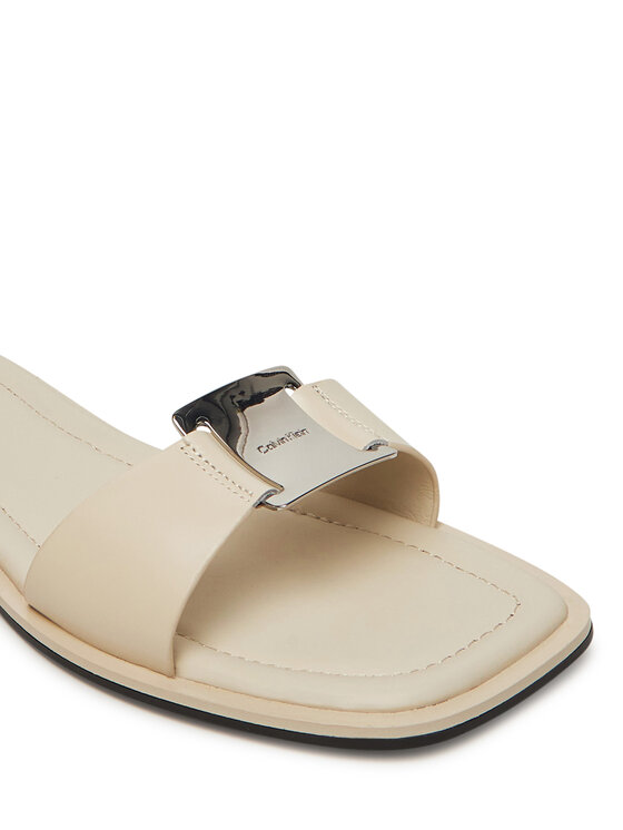 Calvin Klein Calvin Klein Iešļūcenes Flat Slide W/Ck Hw Big - Lth HW0HW02482 Écru