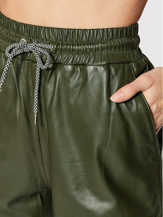 Notes Du Nord Notes Du Nord Кожени панталони Tazz 12504 Зелен Relaxed Fit