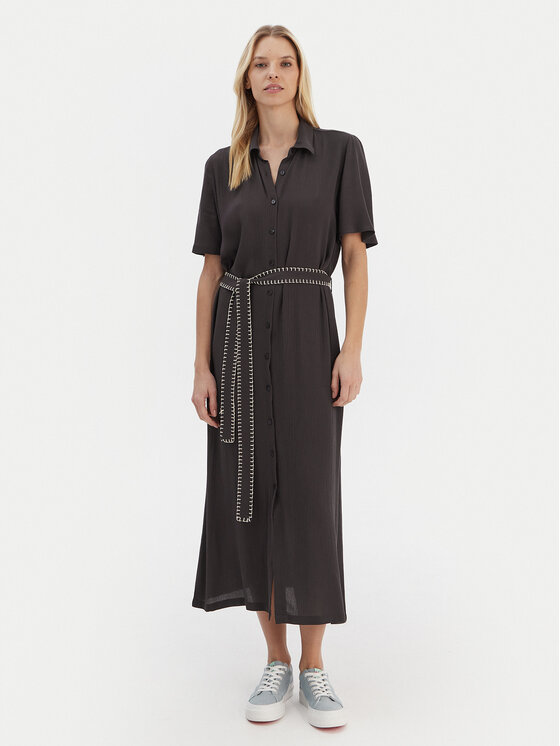 Roxy Roxy Рокля тип риза Island Escape Solid ERJWD03884 Сив Regular Fit