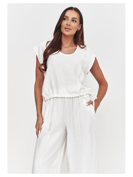Makadamia Makadamia Komplet bluzka i spodnie C53 Biały Loose Fit