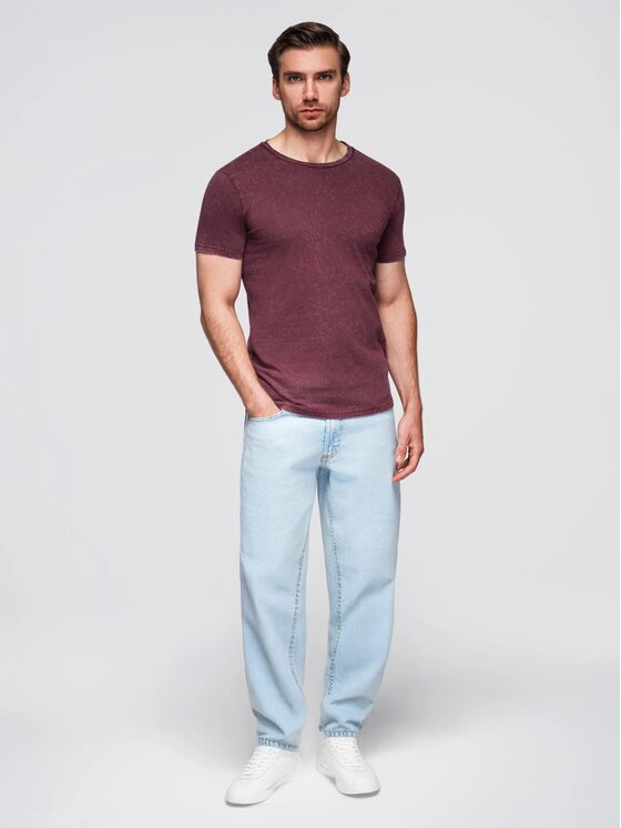 Ombre Ombre T-Shirt OM-TSWT-0116 Bordowy Slim Fit
