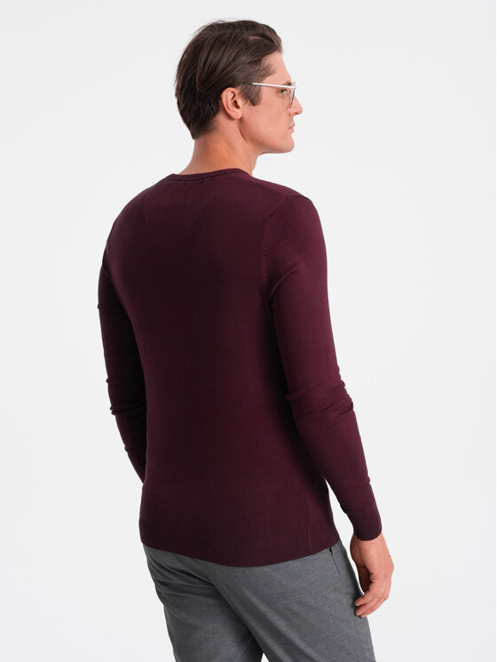 Ombre Ombre Sweter OM-SWBS-0107 Bordowy Regular Fit