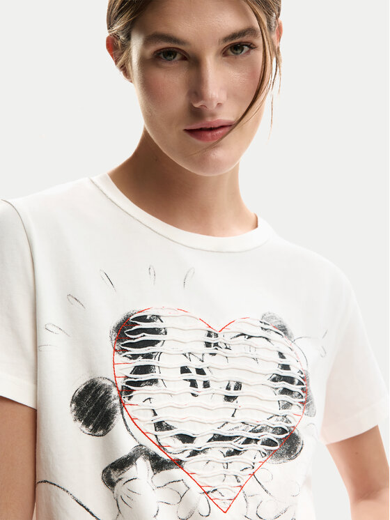 Desigual Desigual Marškinėliai Core Mickey 26SWTK42 Balta Regular Fit