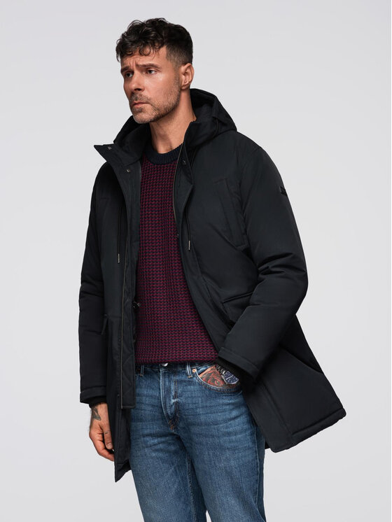 Ombre Ombre Parka OM-JAPJ-0313 Czarny Regular Fit