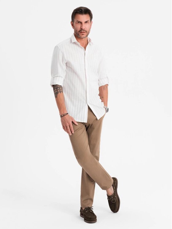 Ombre Ombre Spodnie materiałowe OM-PACP-0184 Beżowy Regular Fit