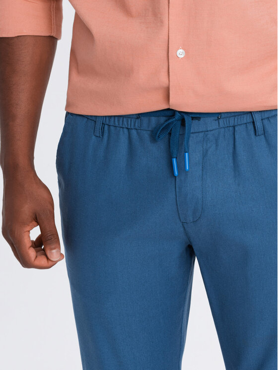 Ombre Ombre Kalhoty z materiálu OM-PACP-0198 Modrá Chino Fit