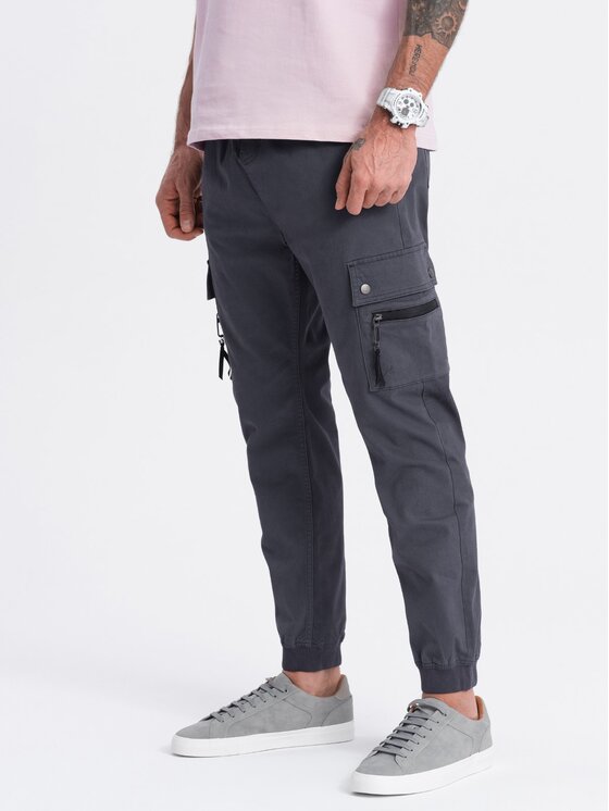 Ombre Ombre Joggers kalhoty OM-PAJO-0125 Šedá Cargo Fit