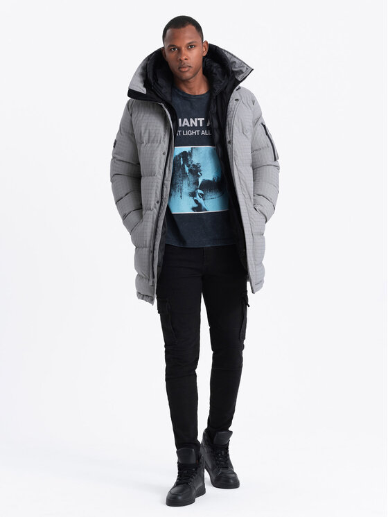 Ombre Ombre Parka OM-JALJ-0201 Szary Regular Fit