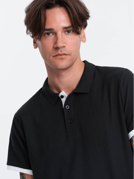 Ombre Ombre Polo OM-POSS-0113 Czarny Fitting Fit