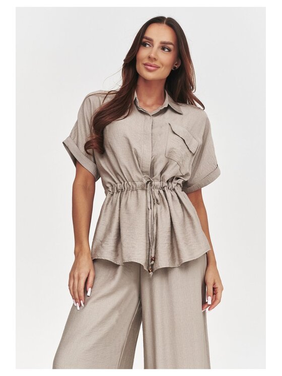 Makadamia Makadamia Komplet bluzka i spodnie C54 Brązowy Loose Fit