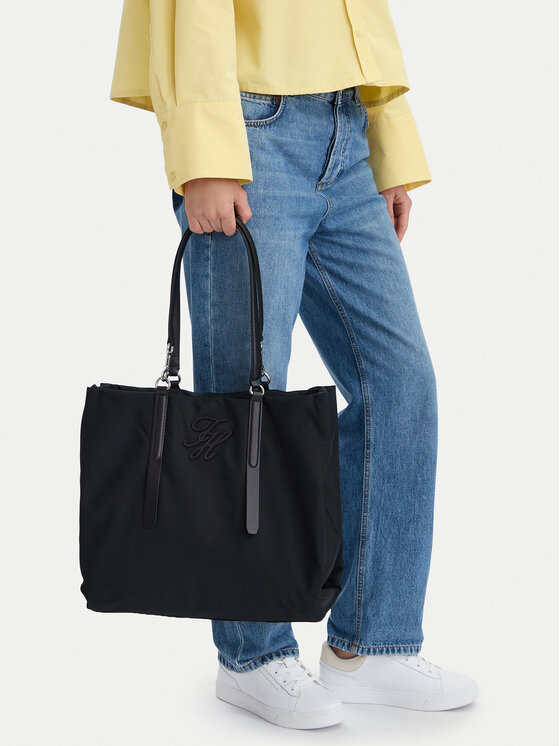 Tommy Hilfiger Geantă Th Elevated Nylon Tote AW0AW18406 Negru