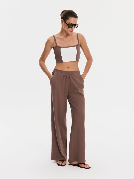 Nudyess Nudyess Spodnie materiałowe Canvas z prążka Brązowy Relaxed Fit