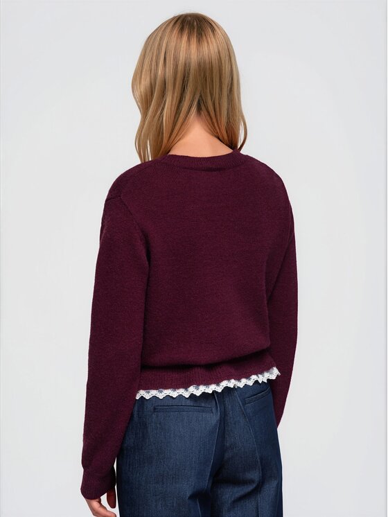 Ombre Ombre Svetr OW-SW-E0070 Bordó Relaxed Fit