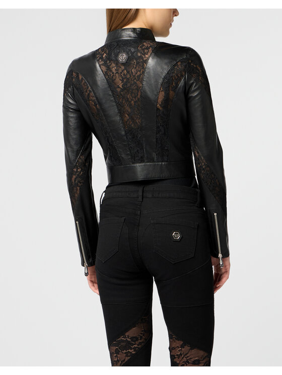 PHILIPP PLEIN PHILIPP PLEIN Kurtka skórzana 29807 Czarny Fitted Fit