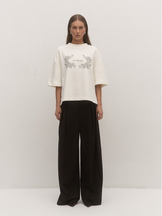 Le Collet Le Collet T-Shirt FLORISSA Kremowy Oversize