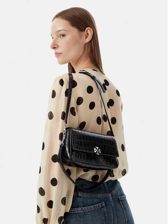 Tory Burch Tory Burch Torebka Charlie Embossed Croc Small Shoulder Bag 183522 Czarny